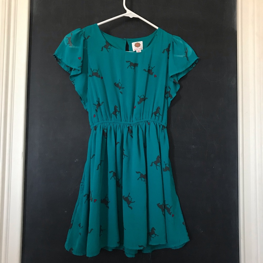 Girls blue/green horse dress for summer